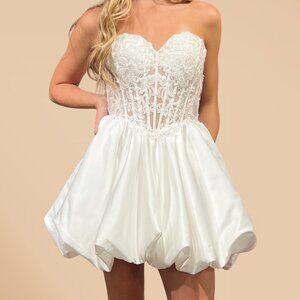New Strapless Mini Off White Wedding Dress w/ Floral Lace Applique AC 5081S